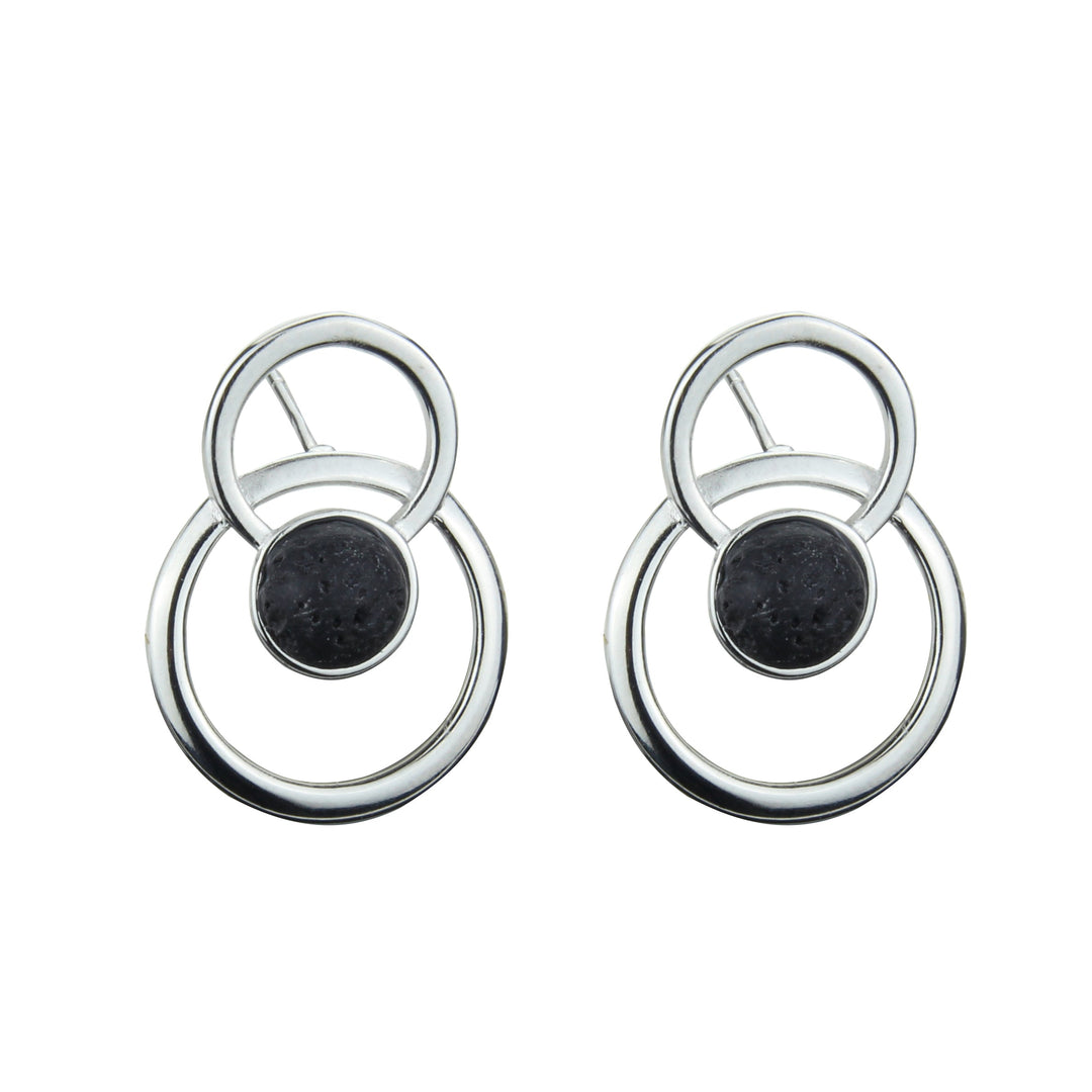 Pendientes de plata con doble círculo de lava volcánica