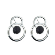 Pendientes de plata con doble círculo de lava volcánica