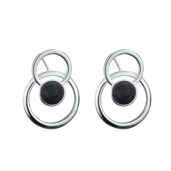 Pendiente de plata y lava circulo doble