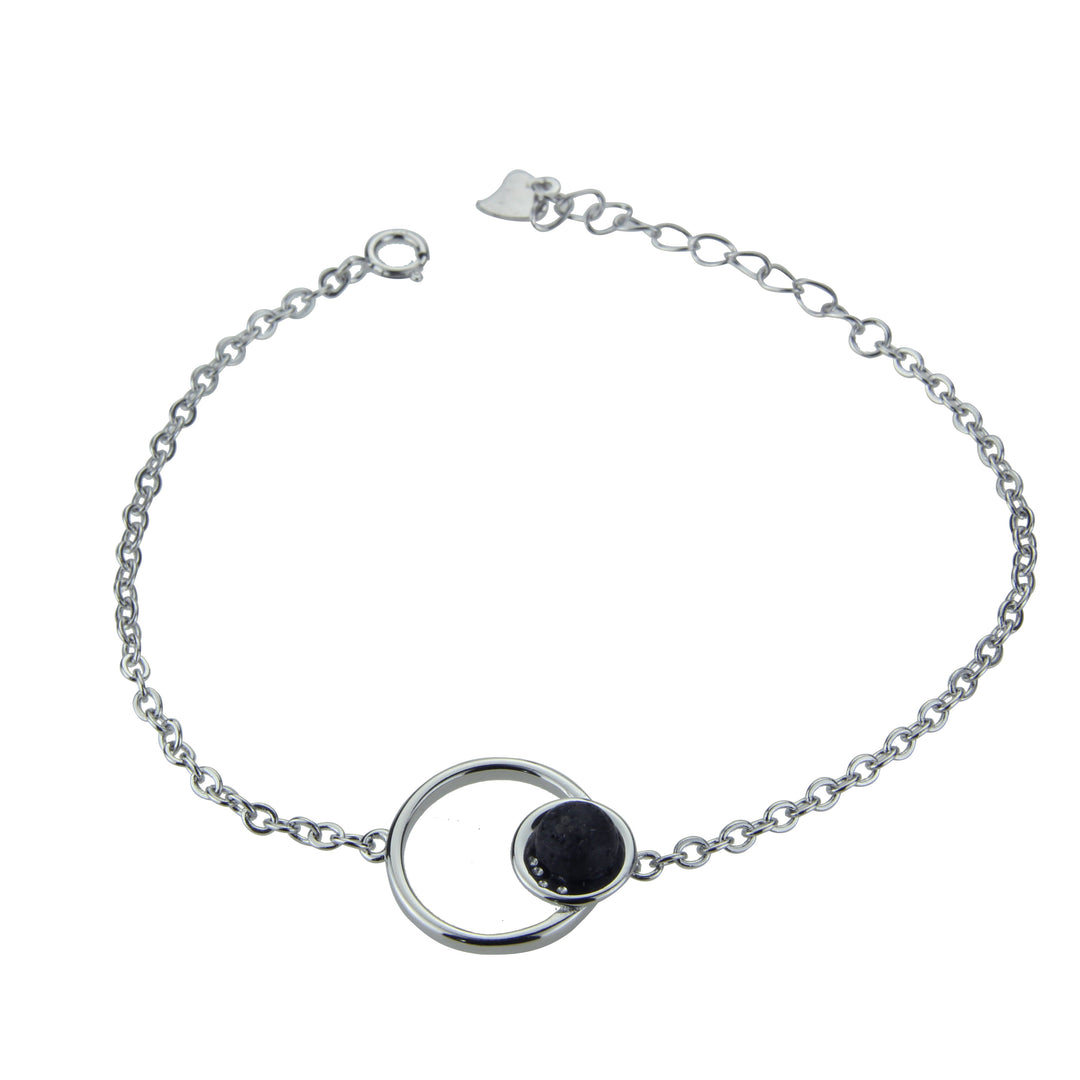  Pulsera de Plata y Lava con Doble Círculo